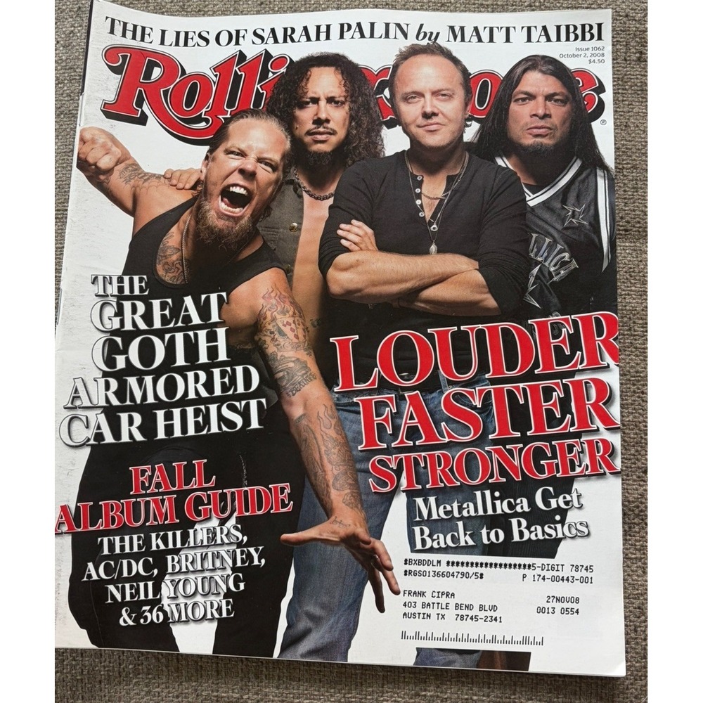 Y2k Vintage Rolling Stone Magazine Metallica Cover 2009 Rock Music
